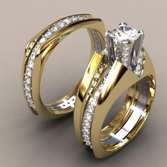 💎 Luxury Zircon Macro Pave Anillos Cubic Gold Rings for Women/Man, PD180 - Picture 1 of 5